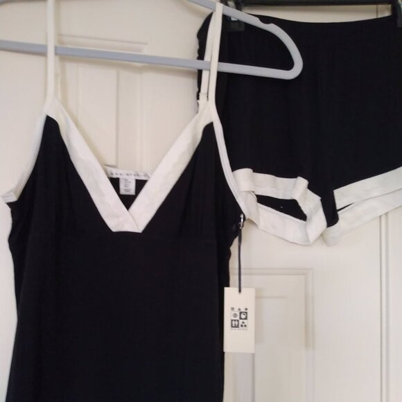 🖤🖤BNWT MAX STUDIO CAMI/SHORTS SLEEP SET BLACK with IVORY SATIN LACE TRIM - Picture 1 of 5